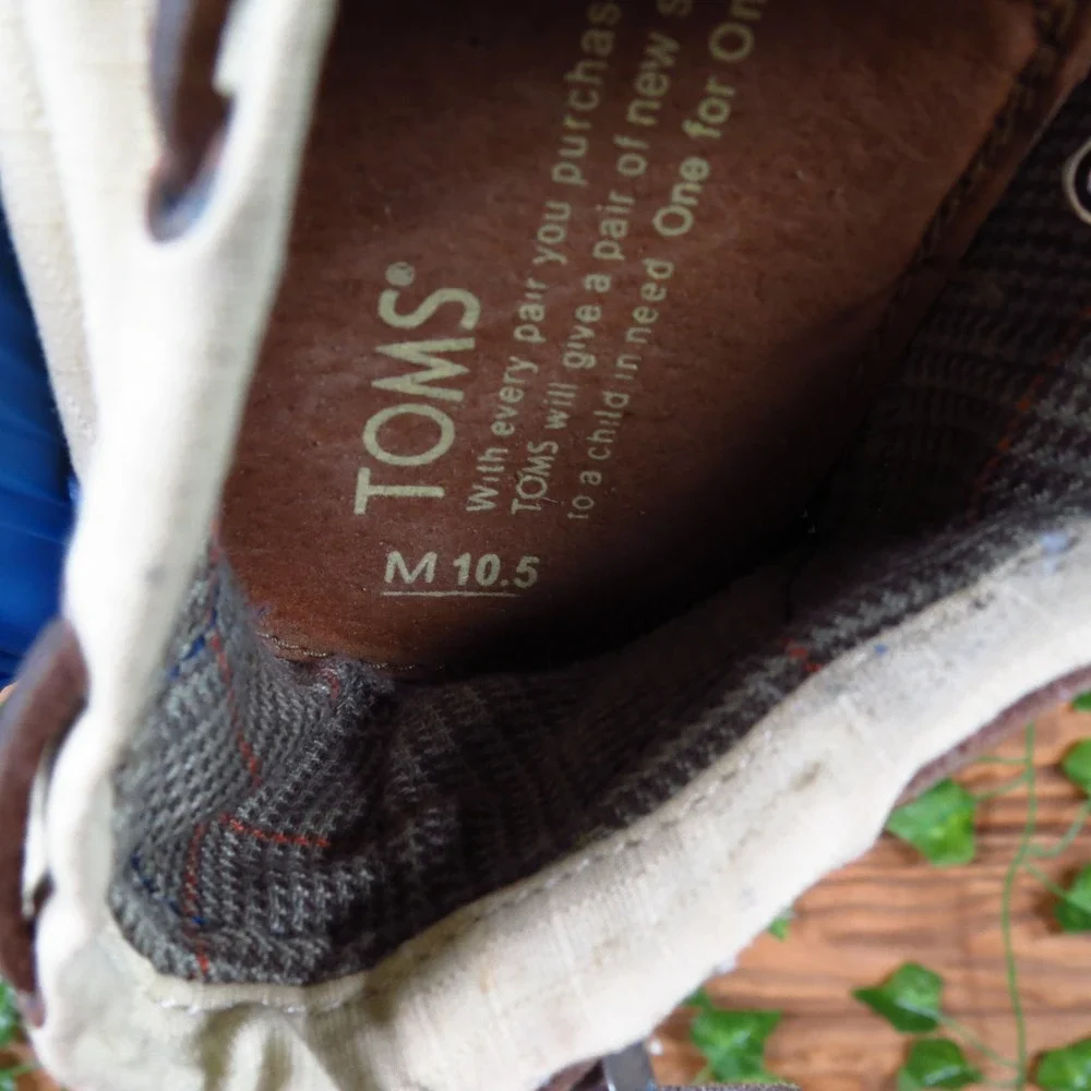 TOMS Alton Mens Boat Shoe Alpargata Size 10.5 Casual Slip On Cream Blue Canvas
